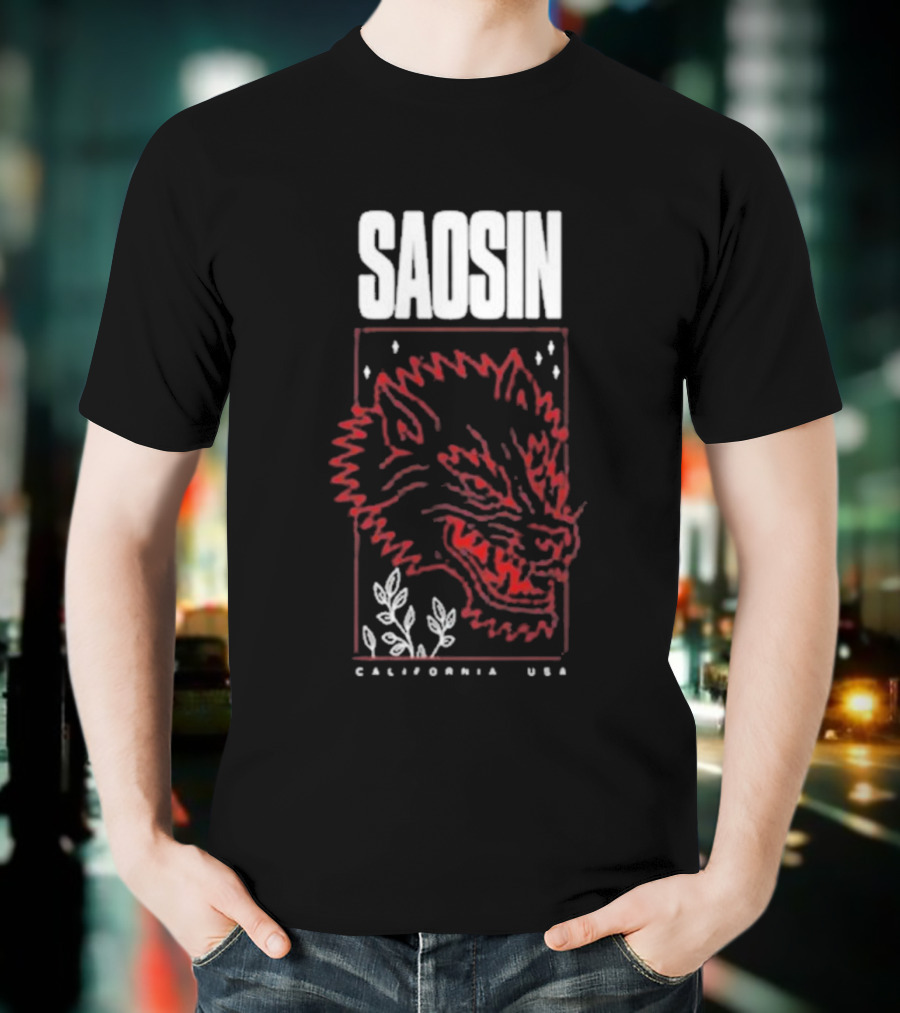 Saosin California USA Wolf Red Outline Design T-Shirt