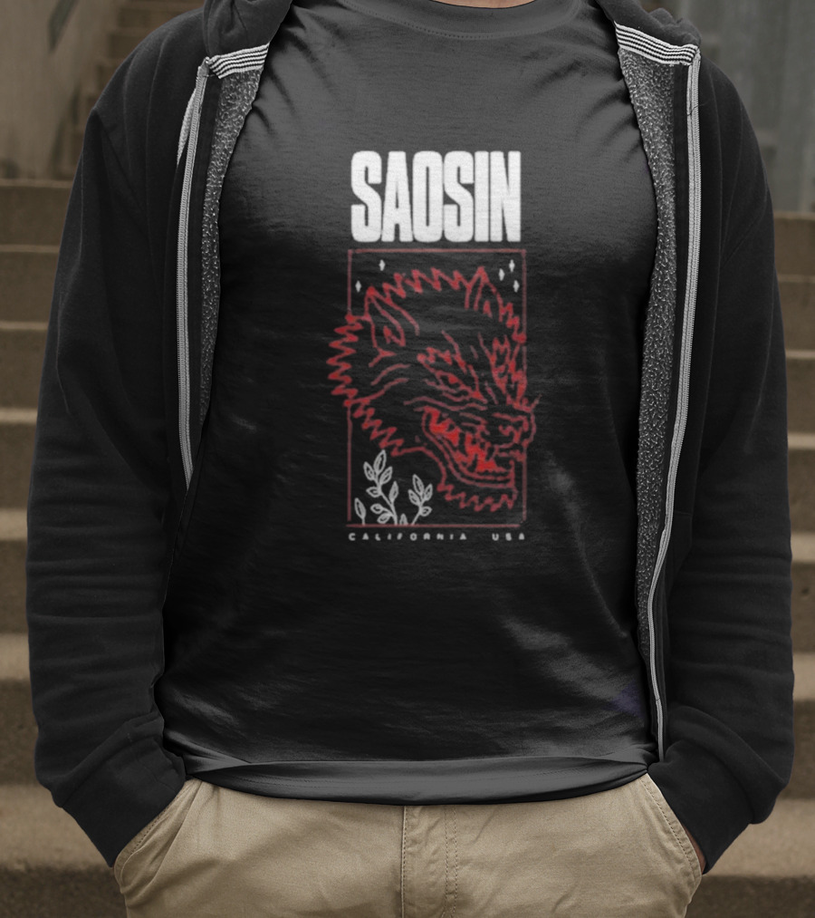 Saosin California USA Wolf Red Outline Design T-Shirt