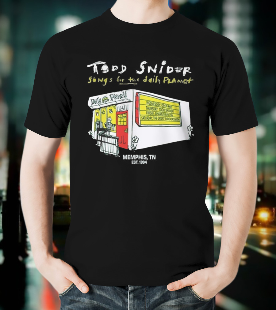Todd Snider Songs For The Daily Planet Memphis TN Established 1994 Open Mic Shamus Bacon The Great Indoorsmen T-Shirt