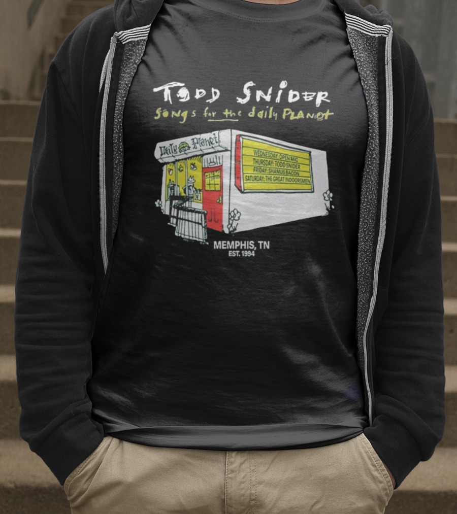 Todd Snider Songs For The Daily Planet Memphis TN Established 1994 Open Mic Shamus Bacon The Great Indoorsmen T-Shirt