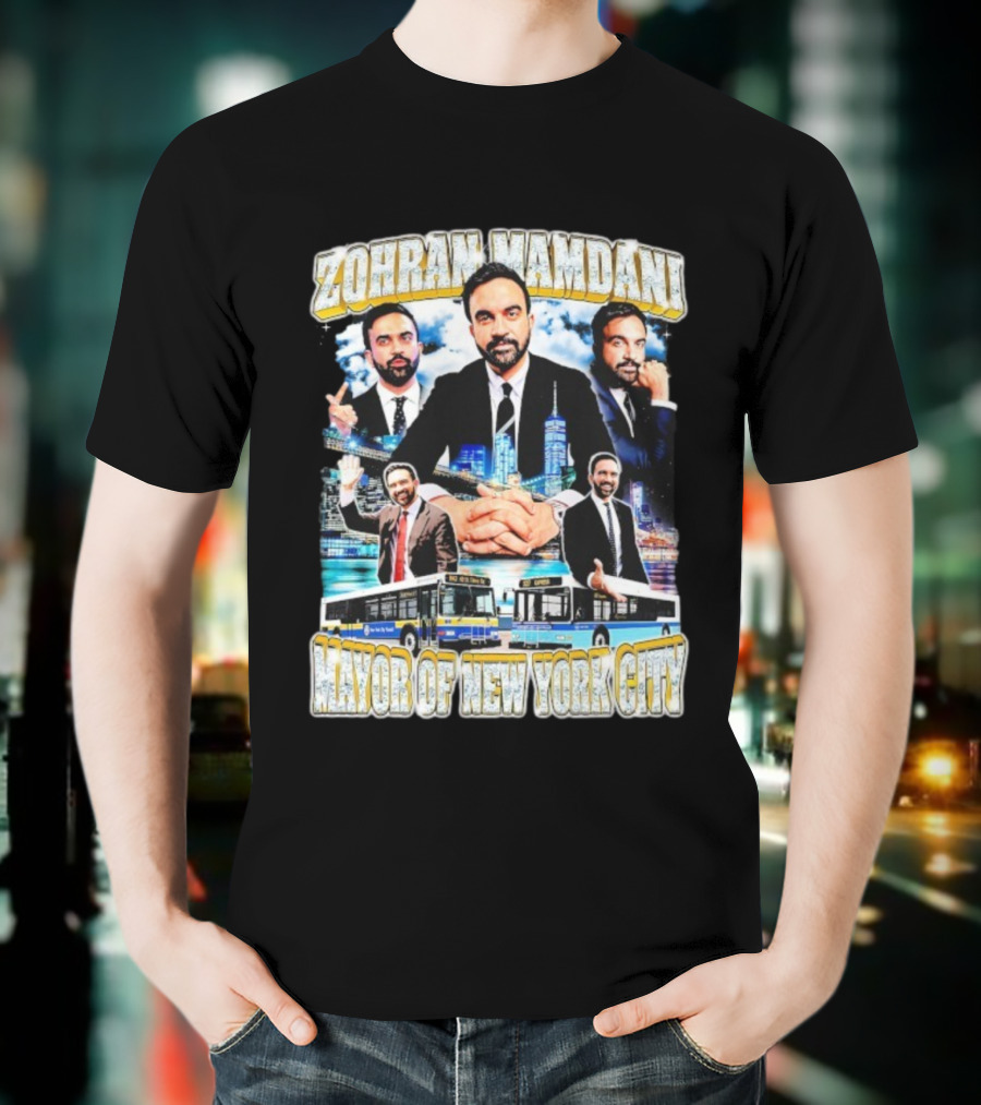 Zohran Mamdani Mayor Of New York City Skyscrapers Buses Skyline T-Shirt