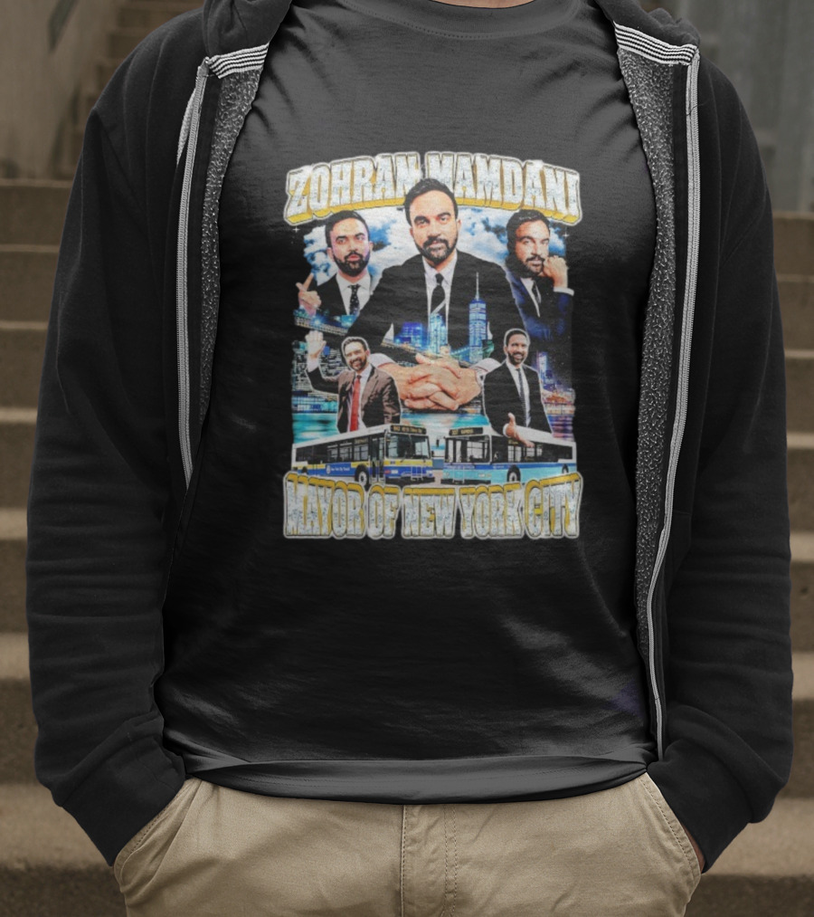 Zohran Mamdani Mayor Of New York City Skyscrapers Buses Skyline T-Shirt