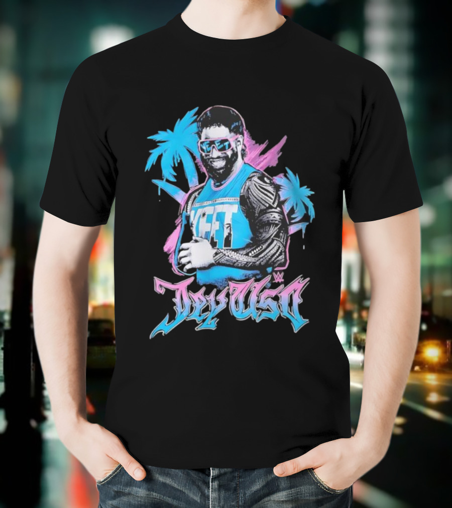 WWE Jay Uso Palm Trees Yeet Neon Tattoo Design T-Shirt