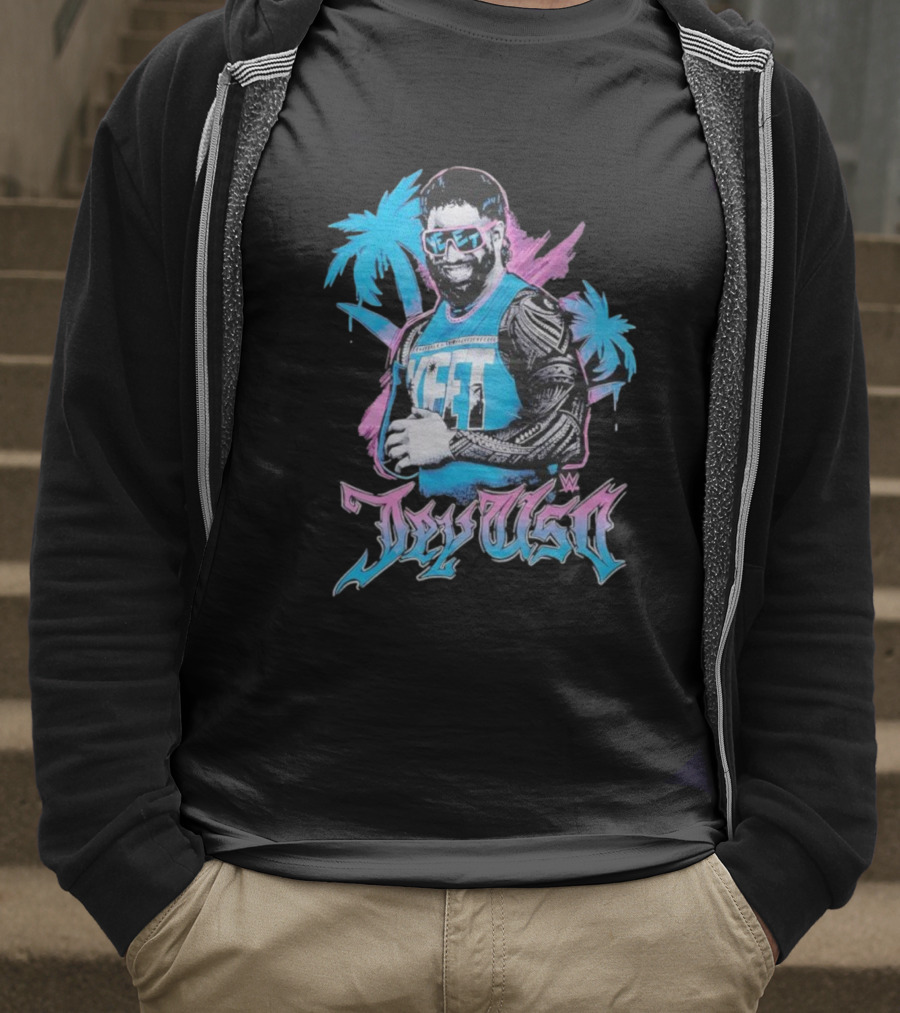 WWE Jay Uso Palm Trees Yeet Neon Tattoo Design T-Shirt