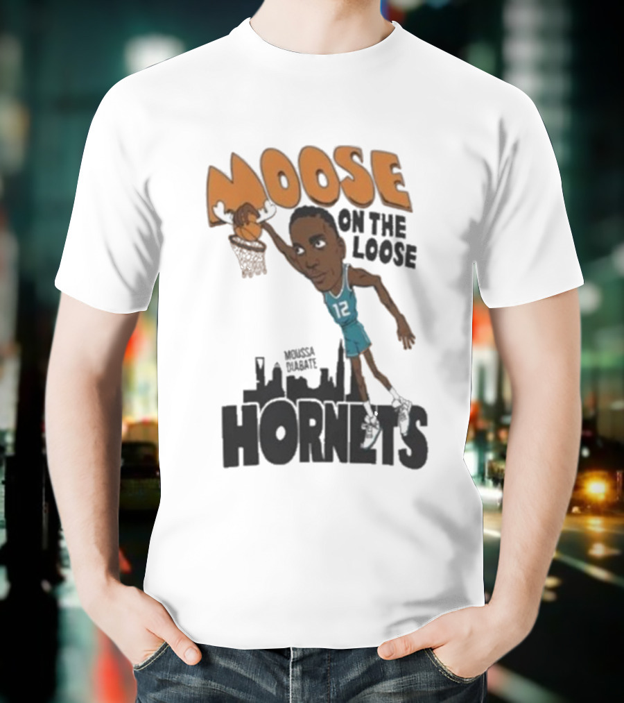 Moose On The Loose Hornets Moussa Diabate Caricature Dunk T-Shirt