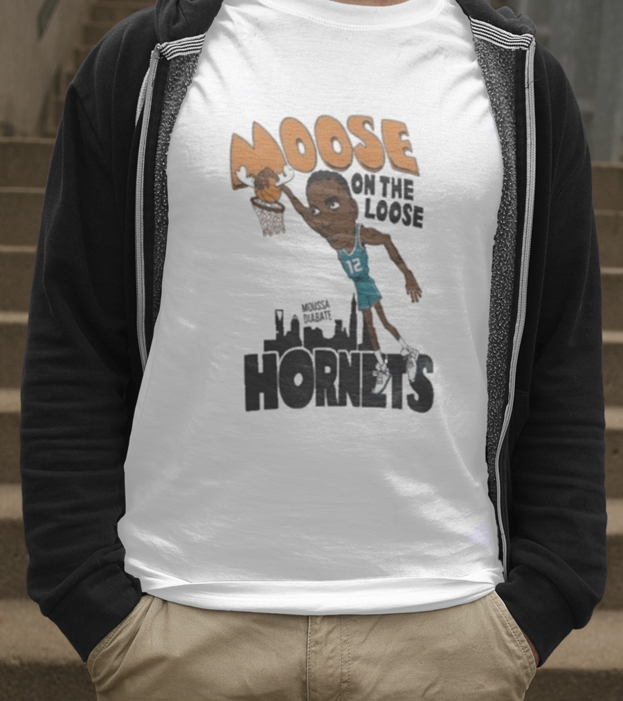 Moose On The Loose Hornets Moussa Diabate Caricature Dunk T-Shirt