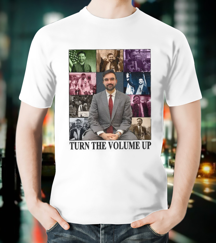 Zohran Mamdani Turn The Volume Up NYC 2026 The Eras Tour Vintage Portrait Collection T-Shirt