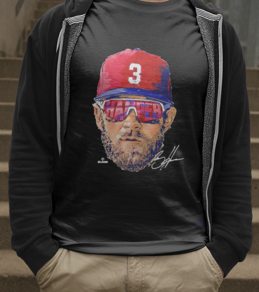 Philadelphia Phillies Bryce Harper Signature Head 3 Cap Sunglasses T-Shirt