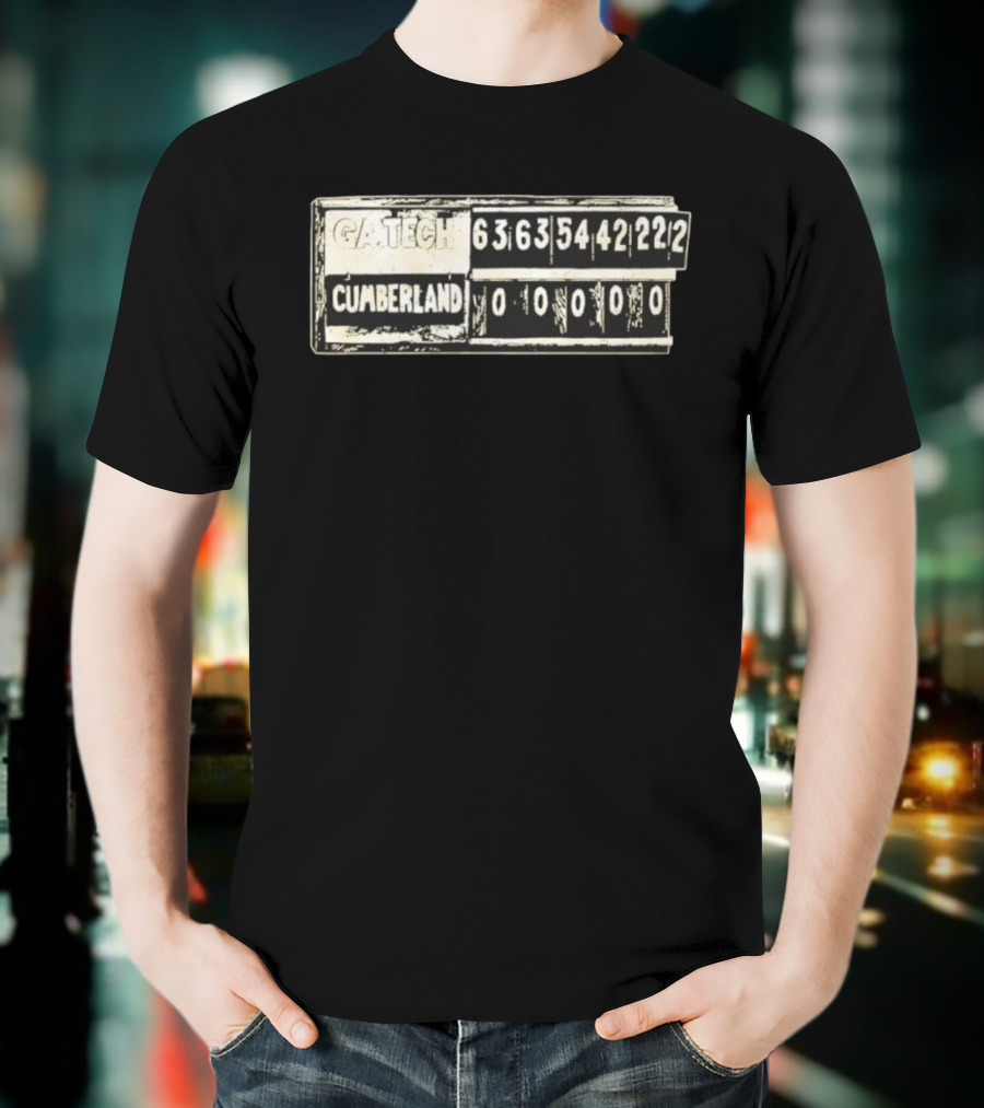 GA Tech 222 Cumberland 0 Historic Football Scoreboard T-Shirt