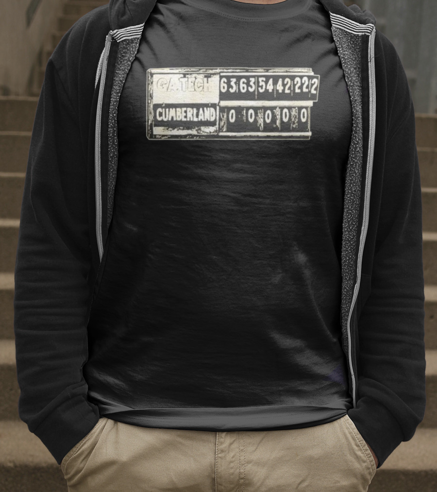 GA Tech 222 Cumberland 0 Historic Football Scoreboard T-Shirt
