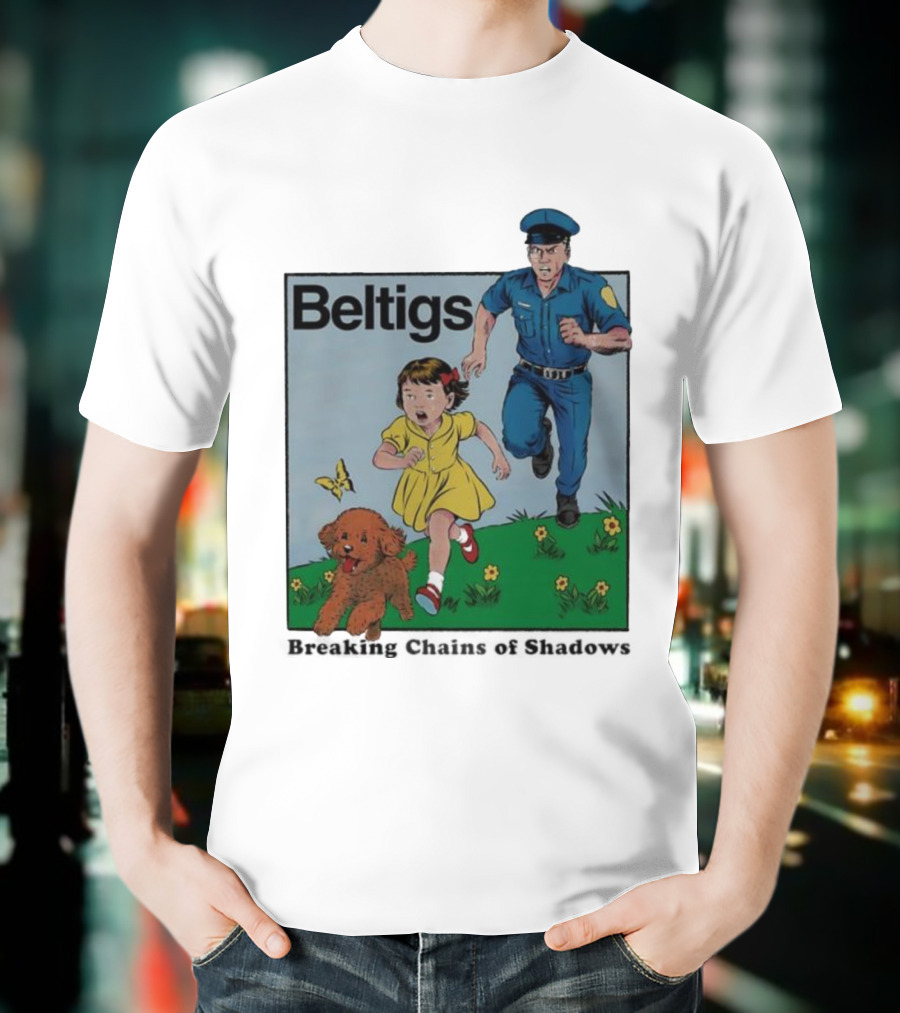 Beltigs Escape Run With Policeman Girl Dog And Butterfly T-Shirt