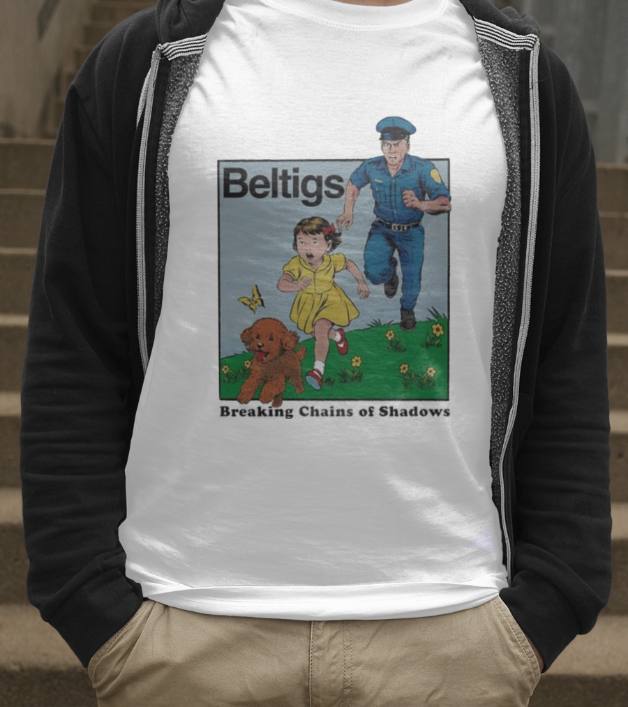Beltigs Escape Run With Policeman Girl Dog And Butterfly T-Shirt