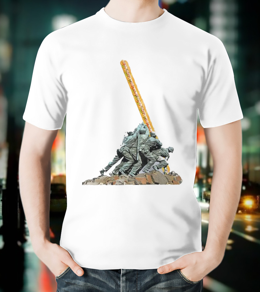 Hoagie Thrower Sandwich Guy Soldiers Raising Sandwich Spoof Satire Joke Anti-Fascist T-Shirt