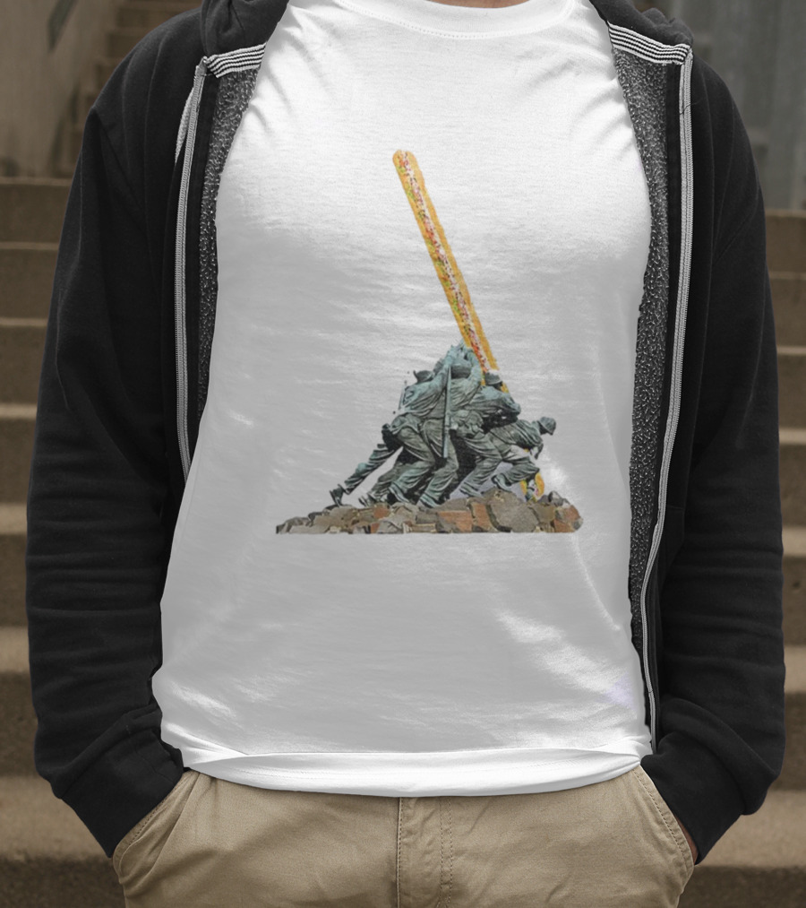 Hoagie Thrower Sandwich Guy Soldiers Raising Sandwich Spoof Satire Joke Anti-Fascist T-Shirt