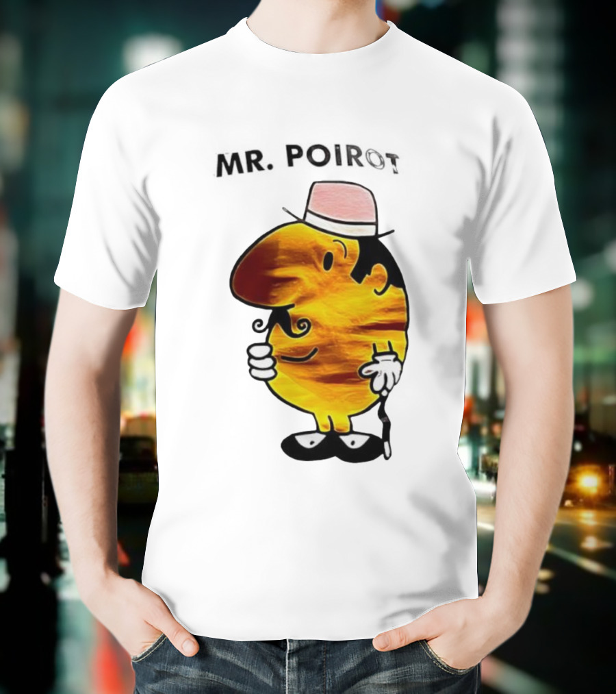 Hercule Poirot Cartoon Character With Pink Bowler Hat T-Shirt