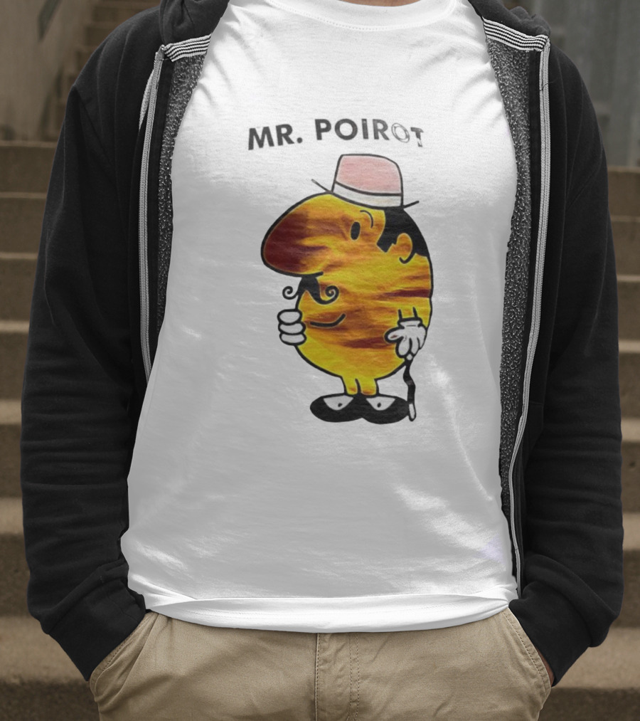 Hercule Poirot Cartoon Character With Pink Bowler Hat T-Shirt