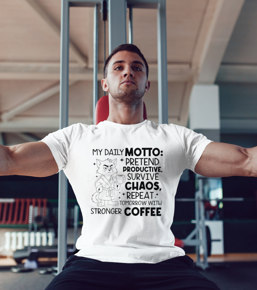 Cat My Daily Motto Survive Chaos Repeat Tomorrow With Stronger Coffee T-Shirt