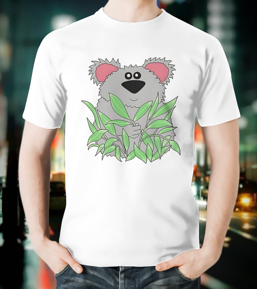 Thrifted Koala Cecile Caldwell Cute Cartoon Koala With Green Leaves T-Shirt
