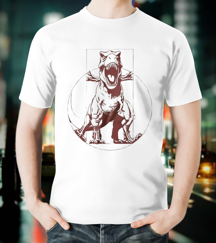 Vitruvian Rex Vintage Leonardo Da Vinci Sketch Parody T-Shirt