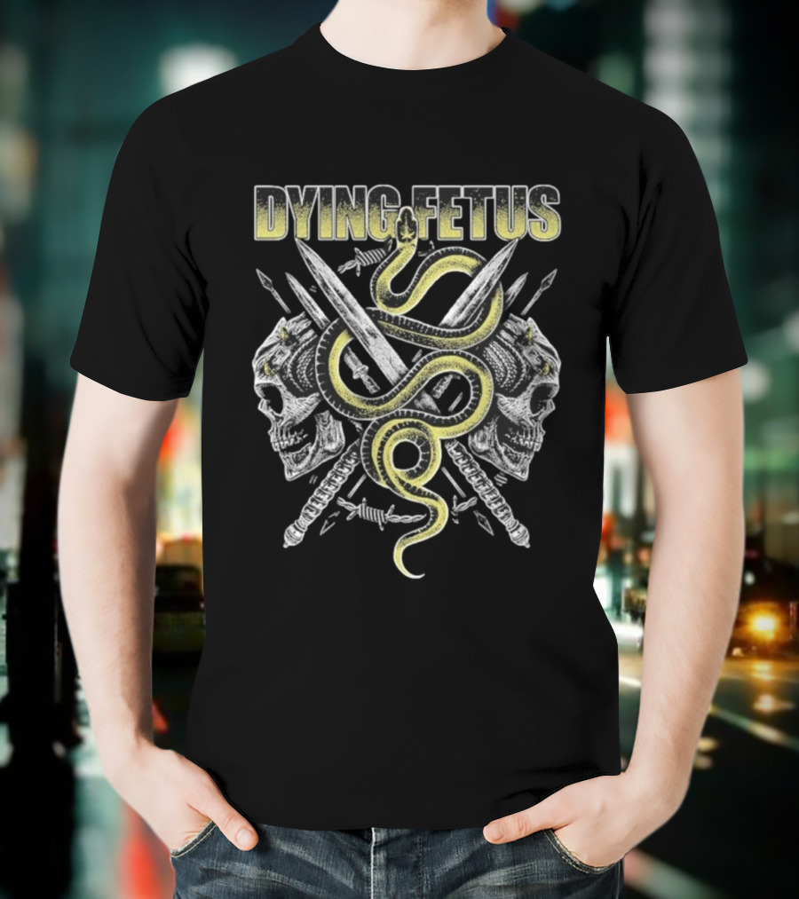 Dying Fetus Snake Skull Crossed Swords Design T-Shirt