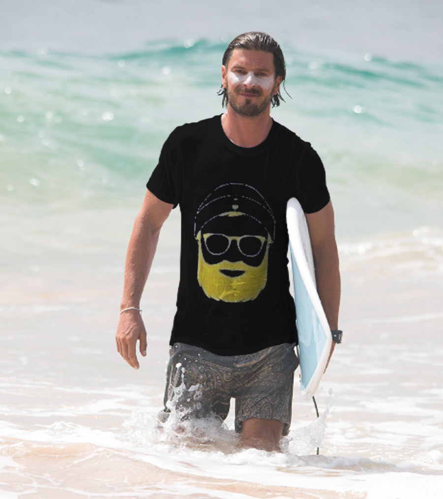 Letterman Beard Glasses Beanie Icon Sketch T-Shirt