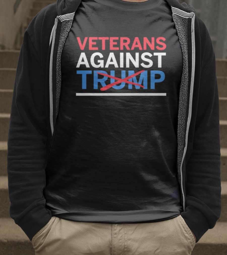 Veterans Against Trump Crossed Out In Red White Blue Text T-Shirt