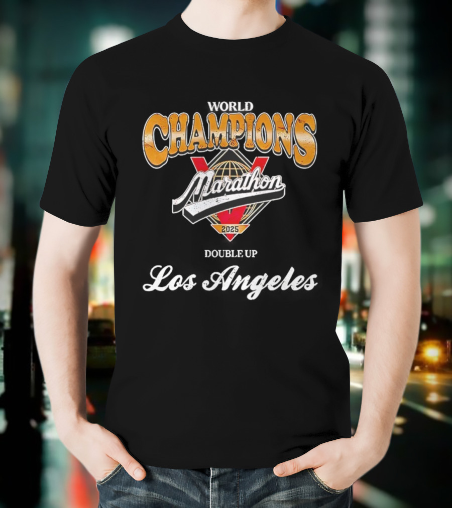 World Champions Marathon 2025 Los Angeles Victory Double Up T-Shirt