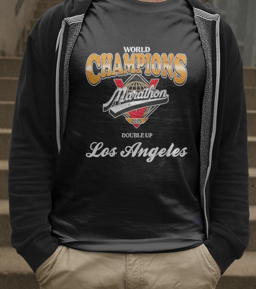 World Champions Marathon 2025 Los Angeles Victory Double Up T-Shirt