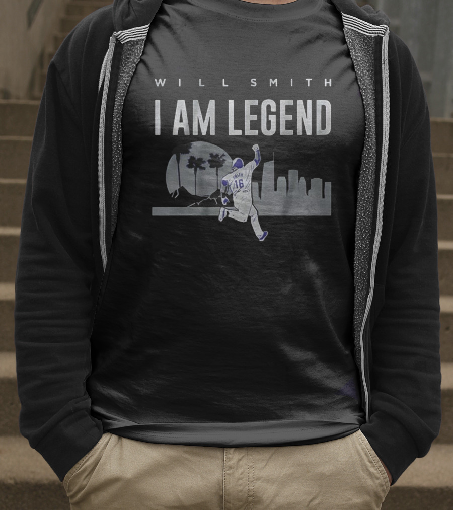Will Smith I Am Legend Los Angeles Dodgers MLB Baseball City Skyline T-Shirt