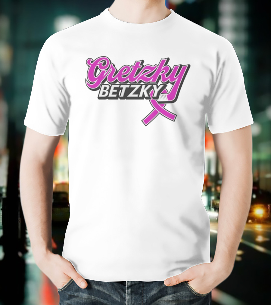 Gretzky Betzky Hockey Awareness Pink Ribbon Hockey Stick T-Shirt