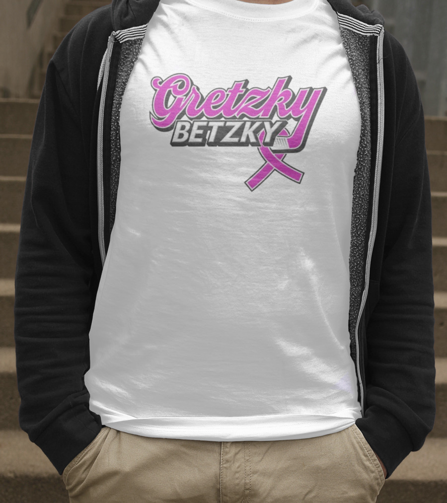 Gretzky Betzky Hockey Awareness Pink Ribbon Hockey Stick T-Shirt