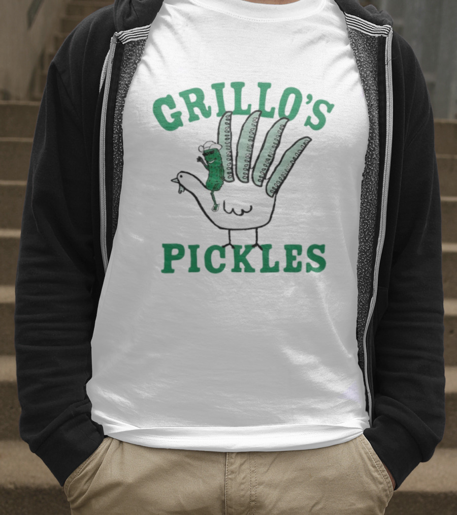 Grillo's Pickles Thanksgiving Hand Turkey Design T-Shirt