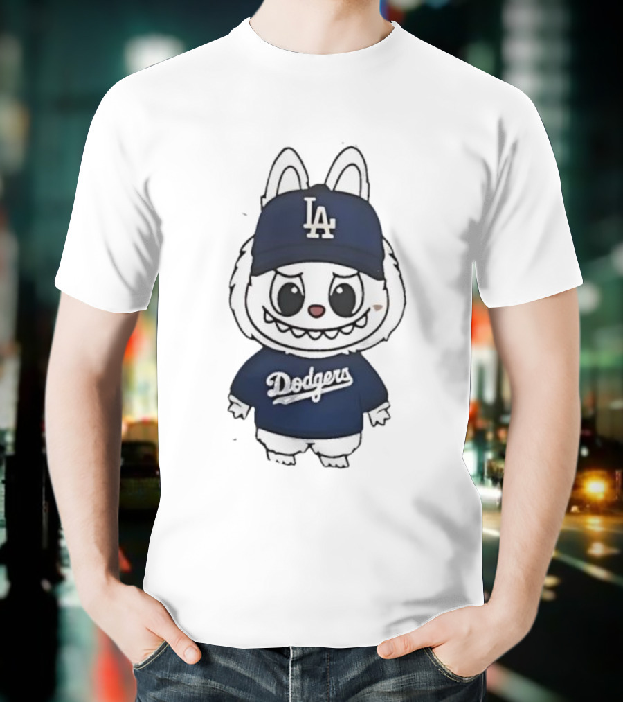 Labubu In Dodgers Gear Los Angeles Dodgers Hat And Outfit T-Shirt