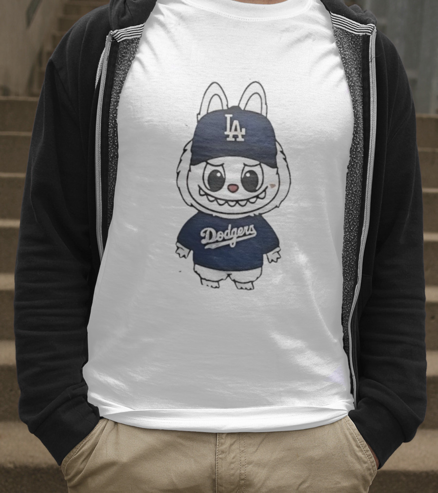 Labubu In Dodgers Gear Los Angeles Dodgers Hat And Outfit T-Shirt