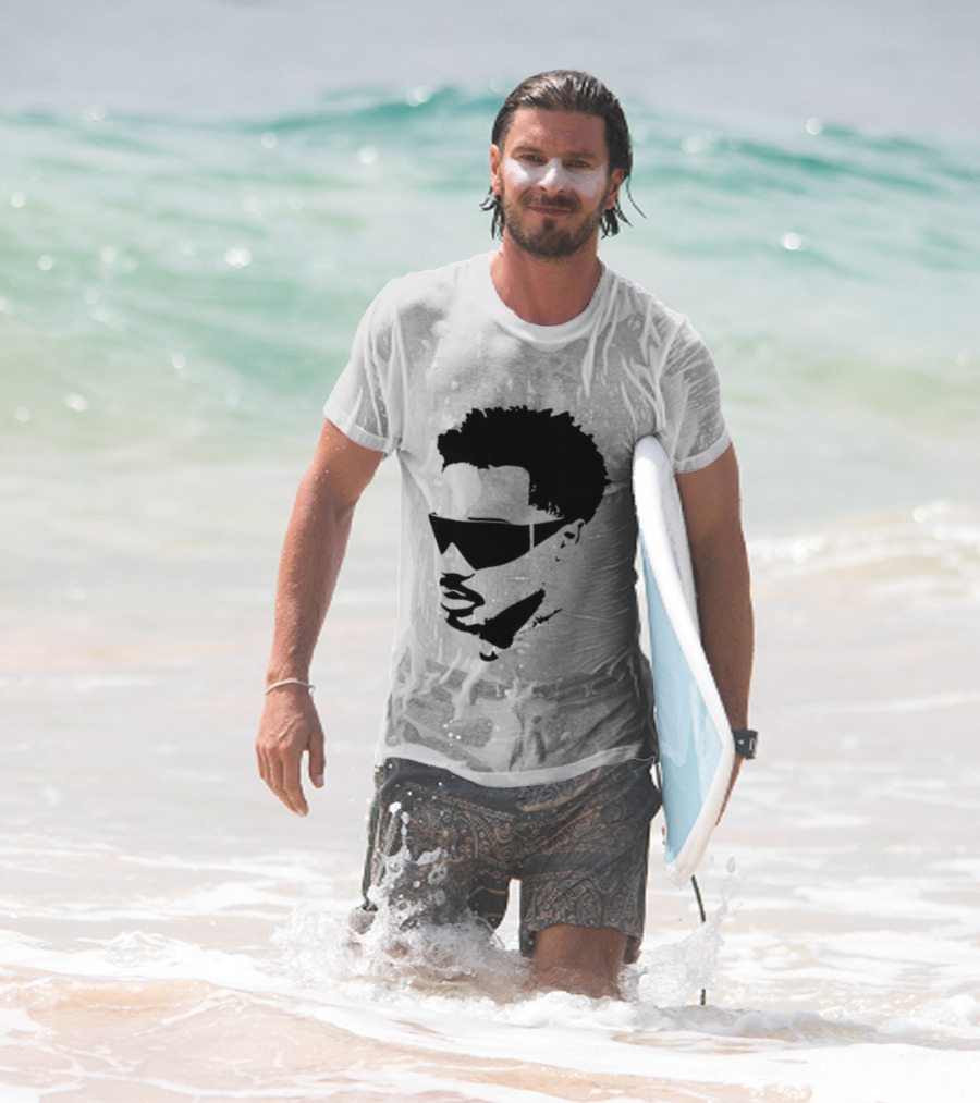 Plaqueboymax Face Outline With Sunglasses And Abstract Hair Sketch T-Shirt