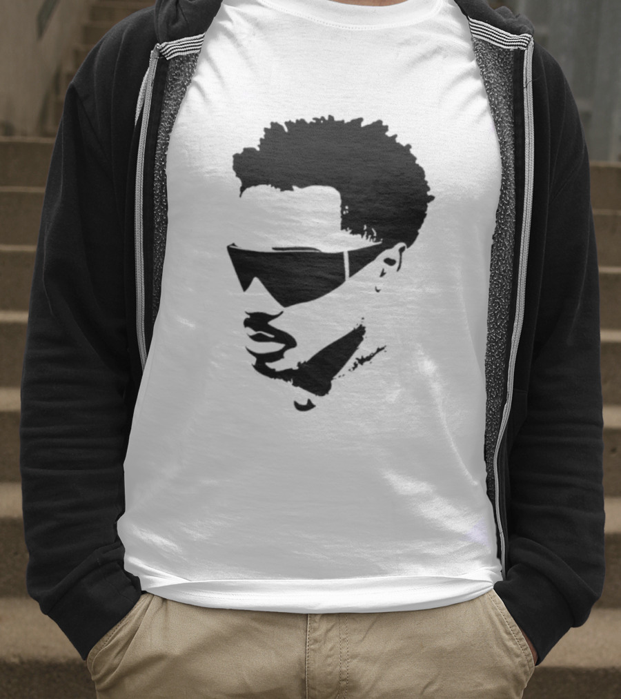 Plaqueboymax Face Outline With Sunglasses And Abstract Hair Sketch T-Shirt