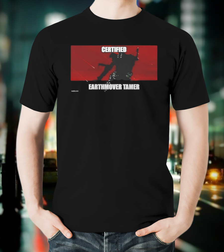 Certified Earthmover Tamer Dark Silhouette Red Background T-Shirt