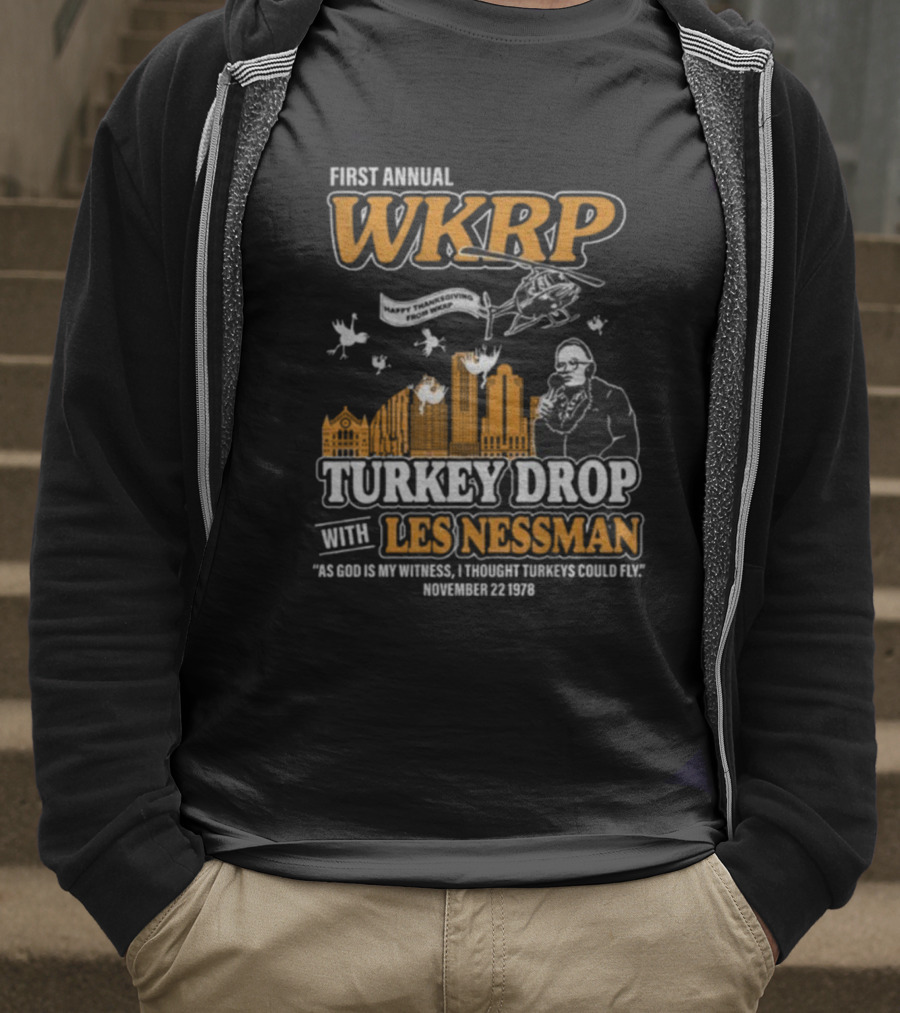 First Annual WKRP Thanksgiving Turkey Drop Les Nessman November 22 1978 T-Shirt