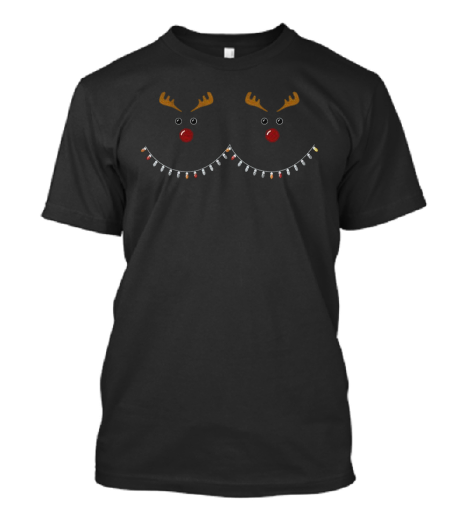 Funny Christmas Reindeer Boobs Lights Antlers Nose Eyes T-Shirt