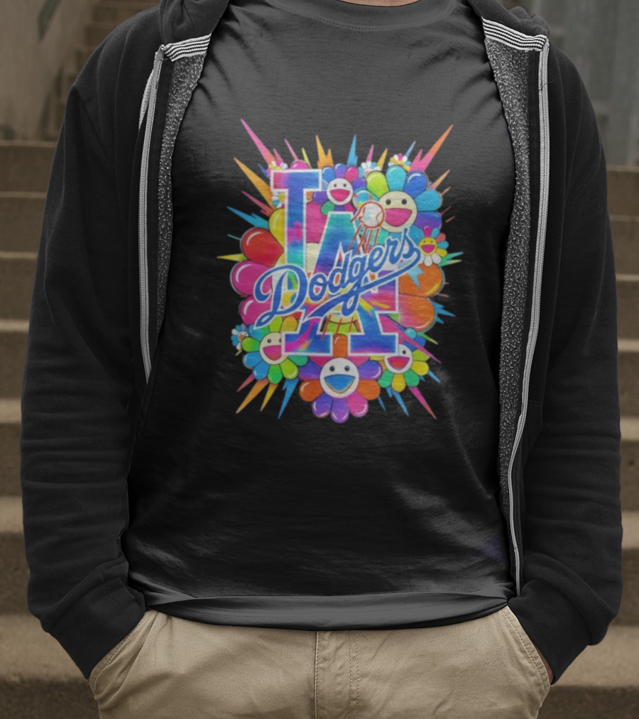 LA Dodgers Murakami Flower Burst Smiley Baseball T-Shirt