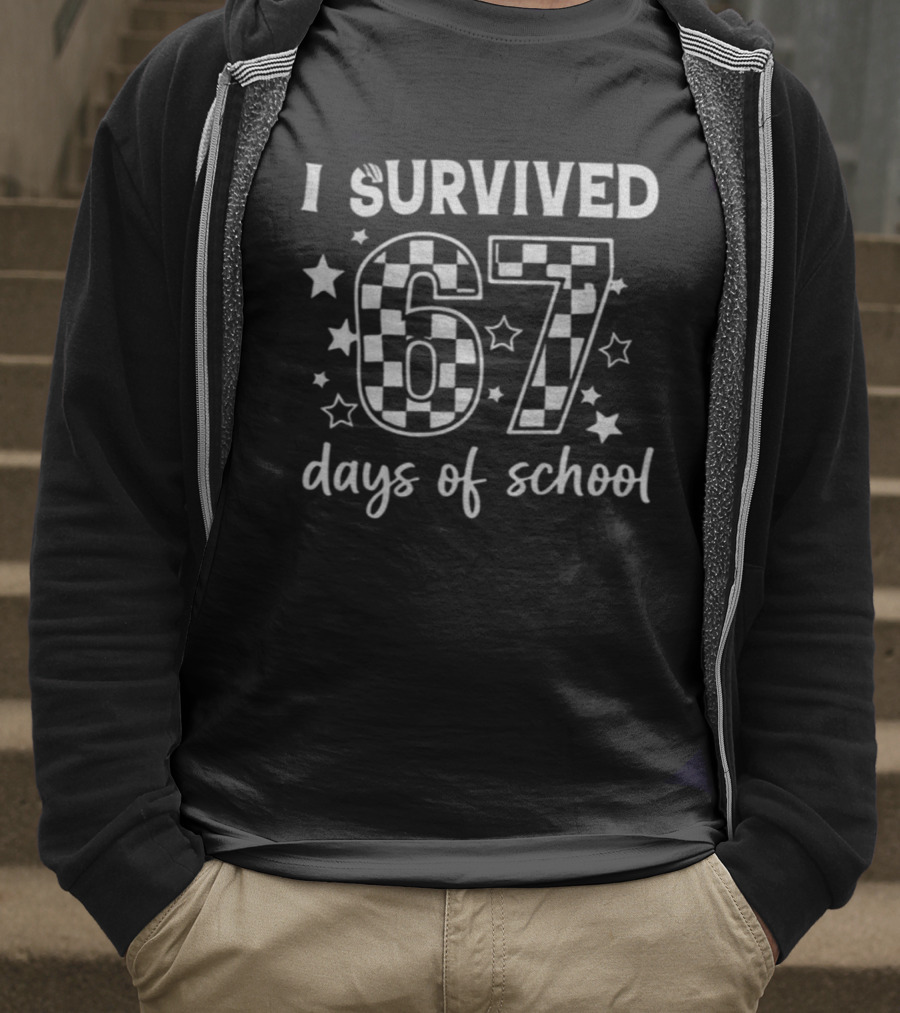 I Survived 67 Days Of School Checkered Stars T-Shirt