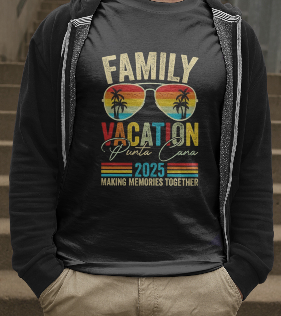 Family Vacation Punta Cana 2025 Making Memories Together Vintage Sunglasses Palms T-Shirt