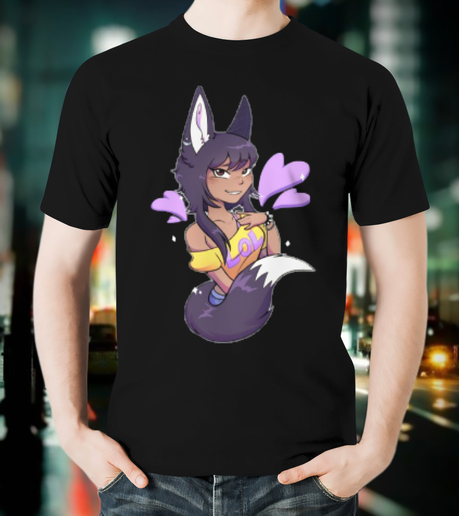 SaraWolf Wolf Girl Lover LOL Purple Hearts Playful Vibes T-Shirt