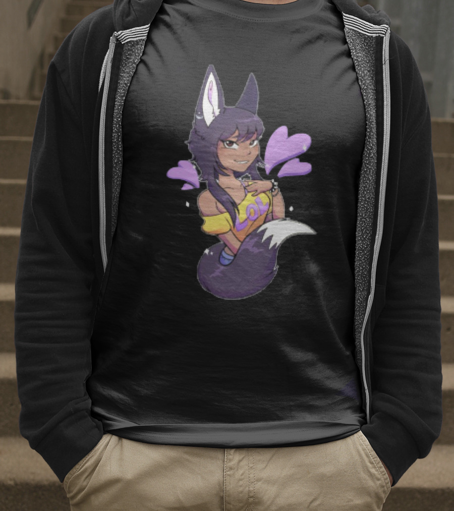 SaraWolf Wolf Girl Lover LOL Purple Hearts Playful Vibes T-Shirt