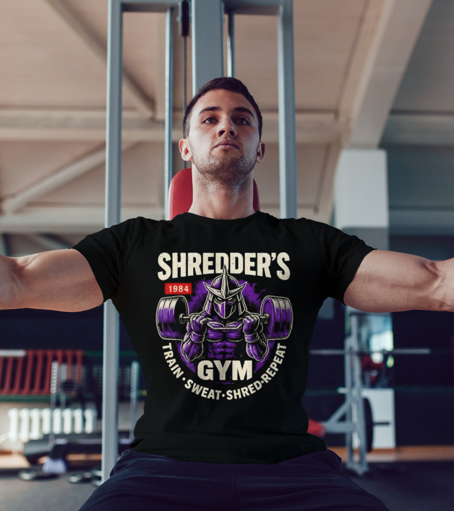 Shredder's 1984 Gym Train Sweat Shred Repeat Ninja Warrior Fitness T-Shirt