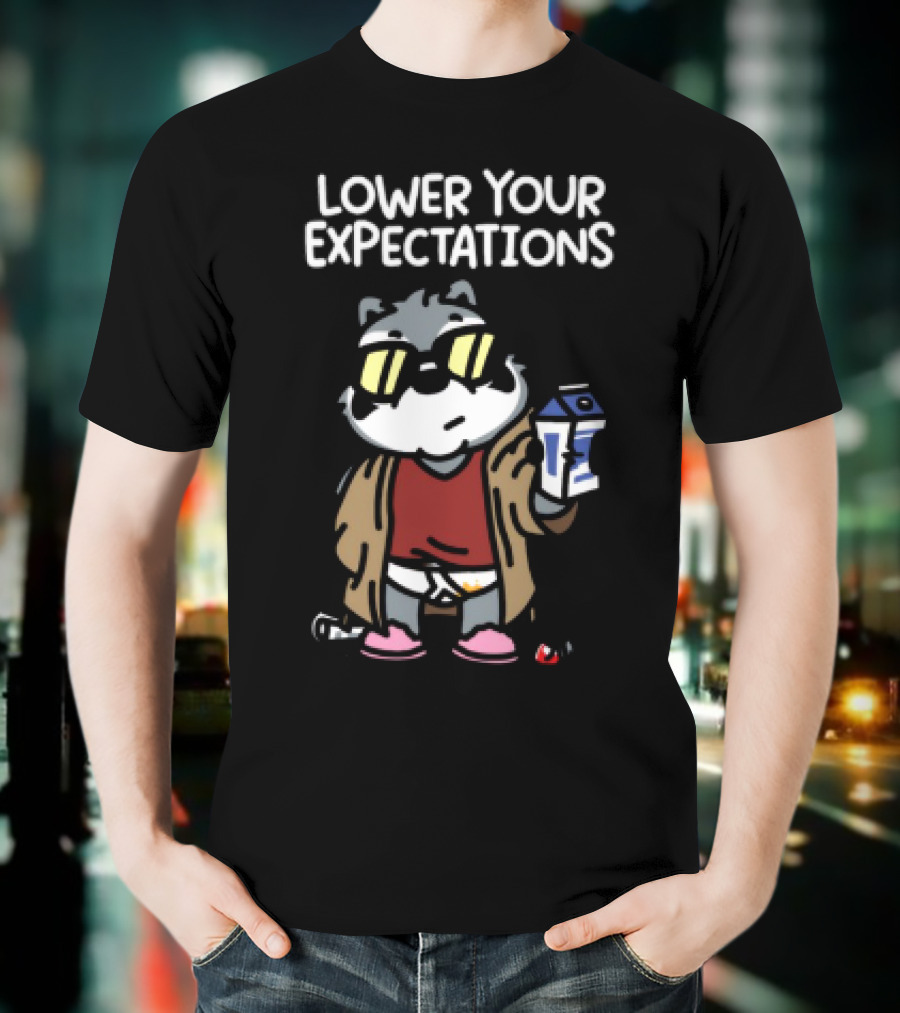 Lower Your Expectations Cool Cat Cartoon In Sunglasses With Milk T-Shirt