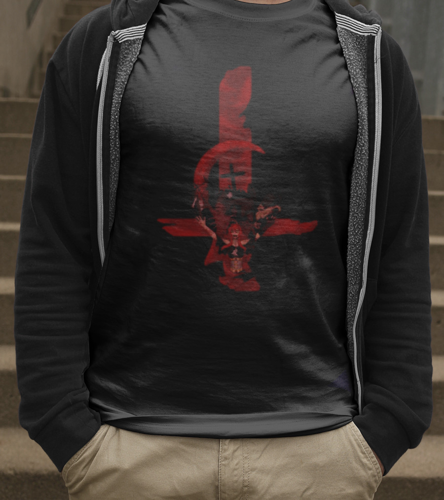 Inverted Cross Graveyard Gothic Anarchist Symbol With Red Crescent Moon T-Shirt
