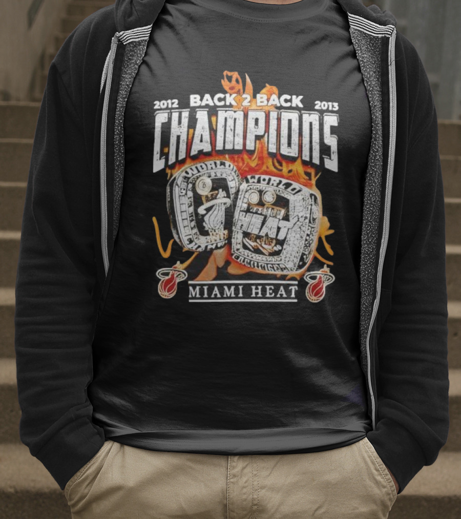2012 2013 Back 2 Back Champions Miami Heat Rings T-Shirt