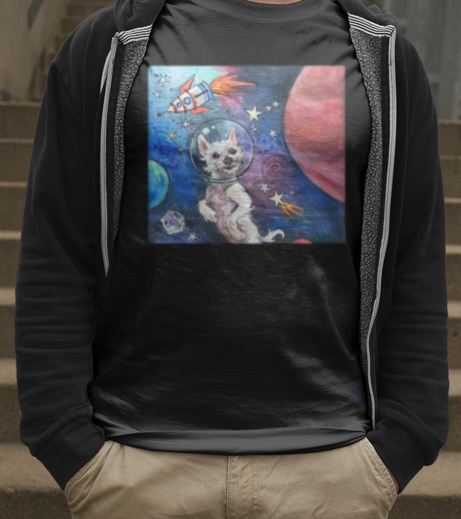 Bradford In Space Dog Astronaut Adventure With Rocket And Planets T-Shirt