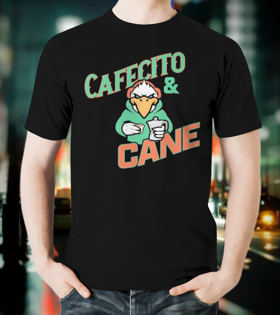 Cafecito And Cane Miami Hurricanes Mascot Holding Coffee Graphic T-Shirt